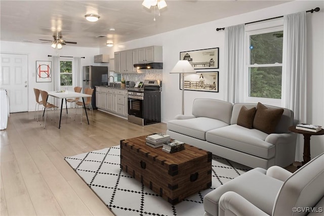 321 Porterville St, Petersburg, VA 23803 - living room featuring a ceiling fan and light wood finished floors