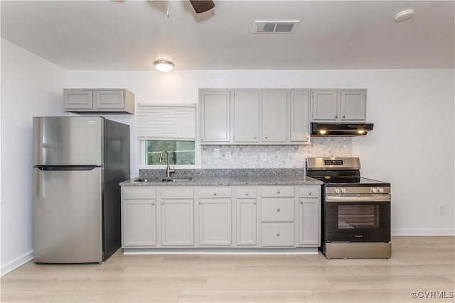 321 Porterville St, Petersburg, VA 23803 - kitchen with stainless steel appliances, a sink, under cabinet range hood, and backsplash