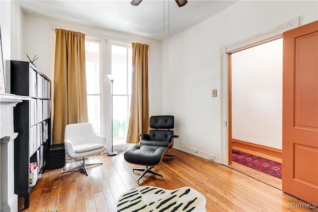 430 S Pine St, Richmond, VA 23220 - living area with light wood-style floors, a ceiling fan, and a fireplace