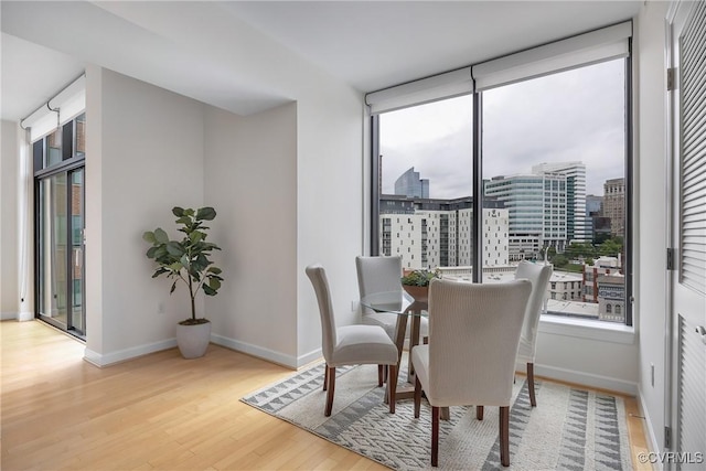 1101 Haxall Pt Unit U1001, Richmond, VA 23219 - dining area featuring wood finished floors, baseboards, a view of city, and floor to ceiling windows