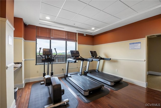 1101 Haxall Pt Unit U1001, Richmond, VA 23219 - workout room featuring wood finished floors, baseboards, a tray ceiling, and recessed lighting