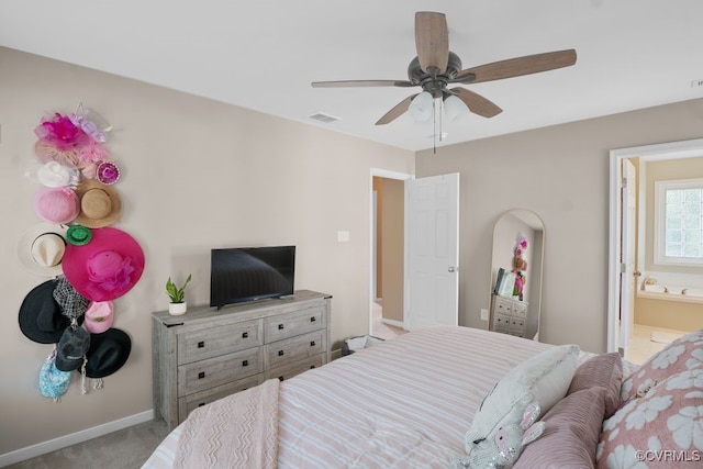 14825 Windjammer Dr, Midlothian, VA 23112 - bedroom featuring light colored carpet, ensuite bath, and ceiling fan