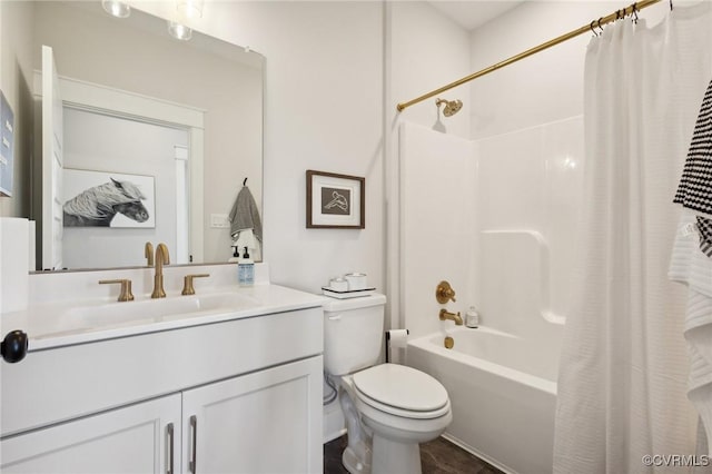 9463 Angels Share Dr, New Kent, VA 23124 - bathroom with toilet, vanity, and shower / bathtub combination with curtain