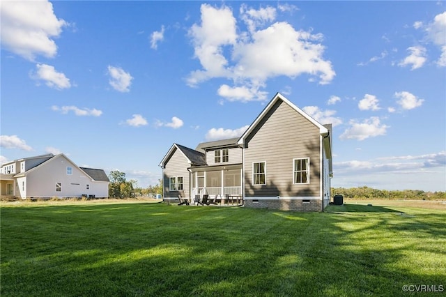 9463 Angels Share Dr, New Kent, VA 23124 - back of house featuring crawl space, a lawn, and a sunroom