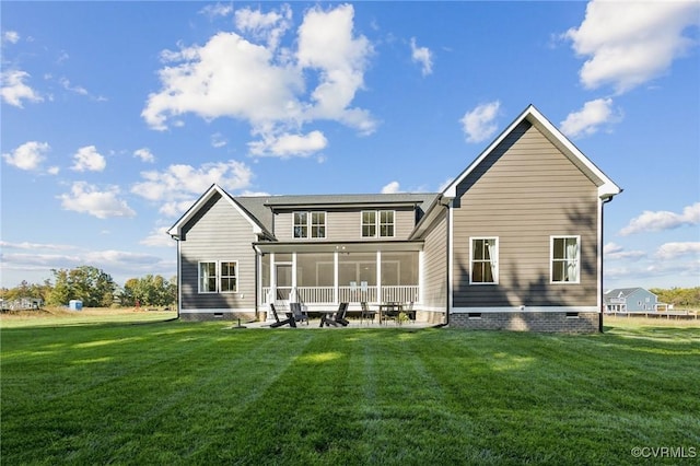 9463 Angels Share Dr, New Kent, VA 23124 - back of property featuring crawl space, a yard, and a sunroom