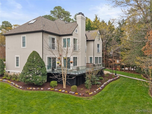 11507 Barrington Bridge Ter, Henrico, VA 23233 - back of house with stucco siding, a yard, a chimney, and a shingled roof