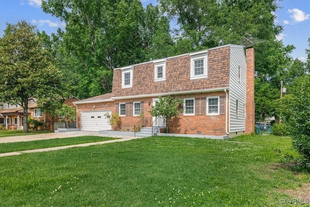 807 N Ave, Hopewell, VA 23860 - view of front of property featuring brick siding, a chimney, a front yard, concrete driveway, and roof with shingles