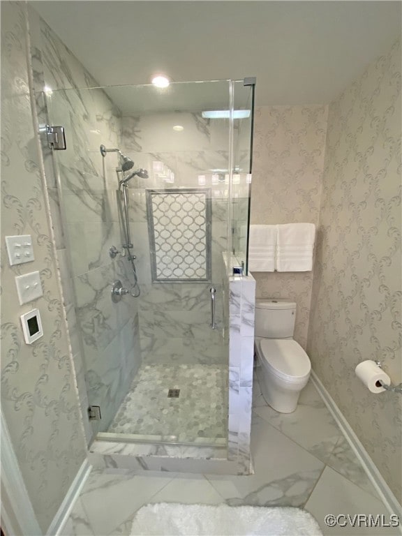 1849 Duke Of Gloucester St, Colonial Heights, VA 23834 - bathroom featuring a marble finish shower, toilet, baseboards, and marble finish floors