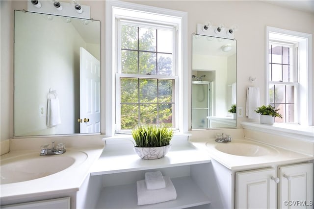 14000 Shady Pointe Ct, Midlothian, VA 23112 - bathroom featuring plenty of natural light, vanity, and a shower with shower door
