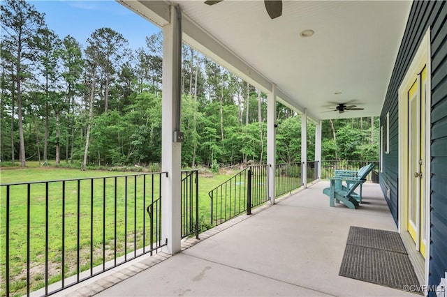 9300 Adkins Rd, Charles City, VA 23030 - porch with a ceiling fan and a yard
