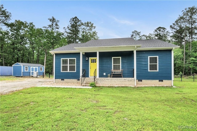9300 Adkins Rd, Charles City, VA 23030 - view of front facade featuring crawl space, a shingled roof, and covered porch