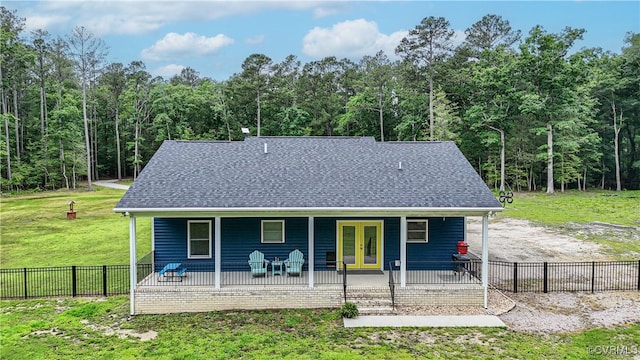 9300 Adkins Rd, Charles City, VA 23030 - view of front of house featuring french doors, covered porch, and roof with shingles