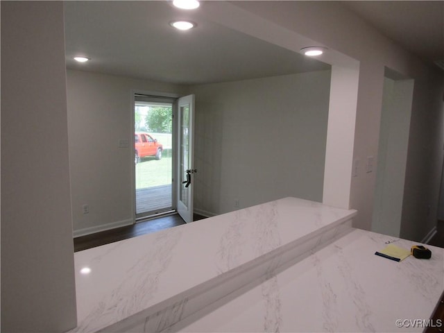 135 Trudie Dr, Center Cross, VA 22437 - bedroom with access to exterior, recessed lighting, and dark wood finished floors