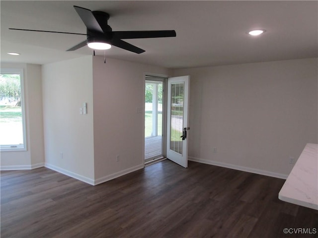 135 Trudie Dr, Center Cross, VA 22437 - empty room featuring dark wood finished floors, a ceiling fan, and recessed lighting