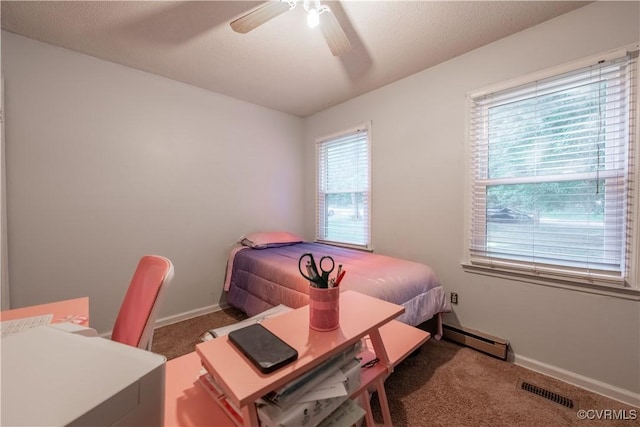 18517 Depot Rd, Mc Kenney, VA 23872 - bedroom featuring a baseboard heating unit, carpet, and ceiling fan