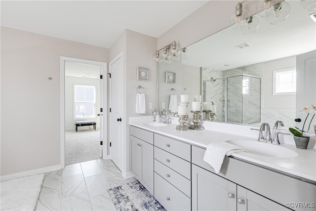 16300 Cambian Ln, Chesterfield, VA 23832 - full bath featuring a shower stall, double vanity, and marble finish floors