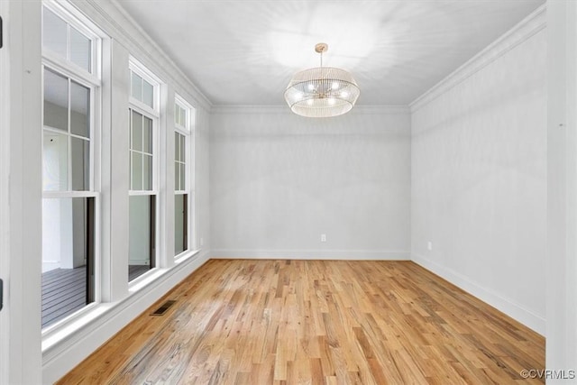 343 Petersburg Rd, Powhatan, VA 23139 - unfurnished room featuring a chandelier, ornamental molding, light wood finished floors, and baseboards