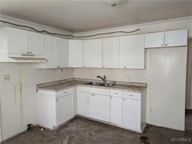 1224 Mckenzie St, Petersburg, VA 23803 - kitchen with a sink, white cabinetry, under cabinet range hood, and light countertops