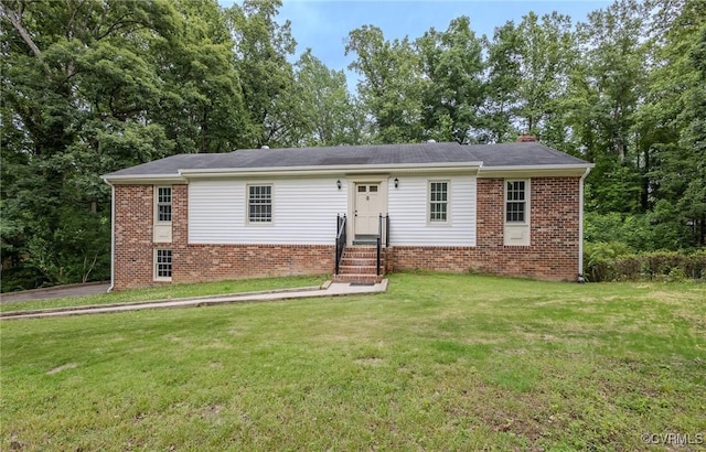 225 Philray Rd, Chesterfield, VA 23236 - ranch-style house with a chimney, a front lawn, and brick siding