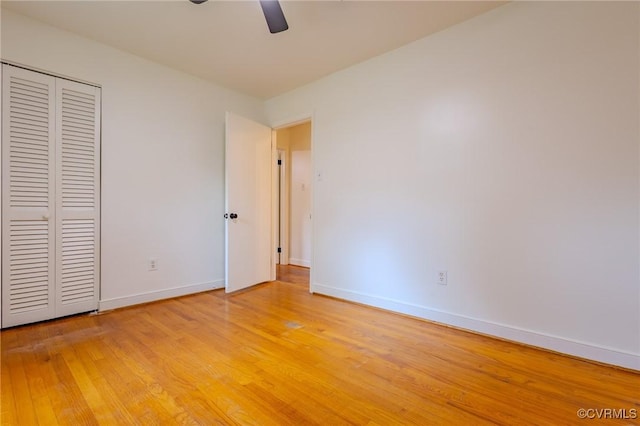 225 Philray Rd, Chesterfield, VA 23236 - unfurnished bedroom featuring light wood-style floors, baseboards, a closet, and a ceiling fan