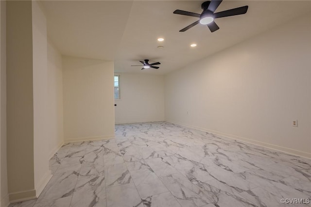 225 Philray Rd, Chesterfield, VA 23236 - empty room featuring ceiling fan, light marble finish floors, recessed lighting, and baseboards