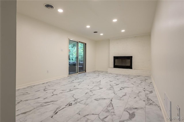 225 Philray Rd, Chesterfield, VA 23236 - unfurnished living room with recessed lighting, light marble finish flooring, baseboards, and a fireplace