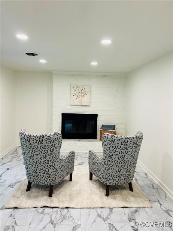 225 Philray Rd, Chesterfield, VA 23236 - living area with marble finish flooring, recessed lighting, a fireplace, and baseboards