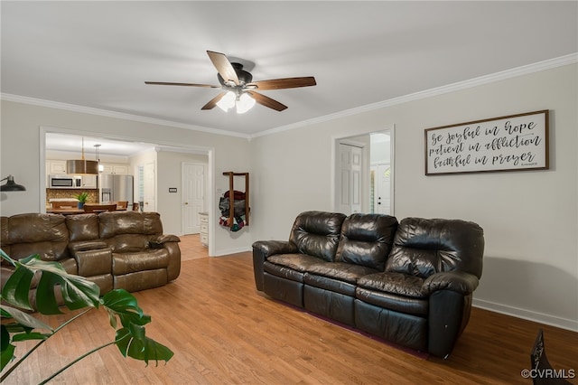 7727 Centerbrook Ct, Chesterfield, VA 23832 - living area featuring wood finished floors, a ceiling fan, ornamental molding, and baseboards