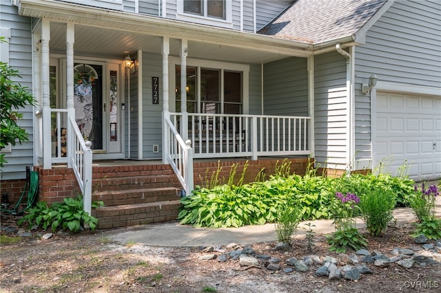 7727 Centerbrook Ct, Chesterfield, VA 23832 - doorway to property featuring covered porch, a shingled roof, and a garage