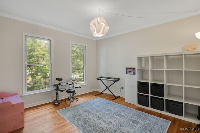 7727 Centerbrook Ct, Chesterfield, VA 23832 - miscellaneous room featuring crown molding, wood finished floors, baseboards, and a chandelier