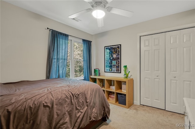 7727 Centerbrook Ct, Chesterfield, VA 23832 - bedroom with light colored carpet, a closet, and a ceiling fan