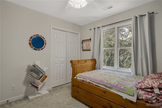 7727 Centerbrook Ct, Chesterfield, VA 23832 - bedroom featuring light carpet, a closet, a ceiling fan, and baseboards