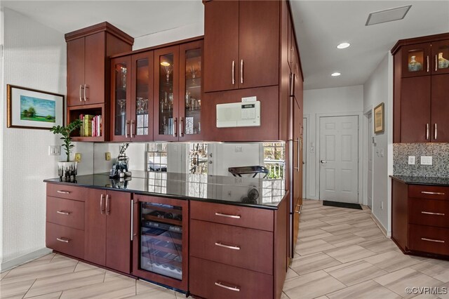 5225 Clipper Cove Rd, Chesterfield, VA 23112 - bar featuring wine cooler, tasteful backsplash, recessed lighting, and baseboards