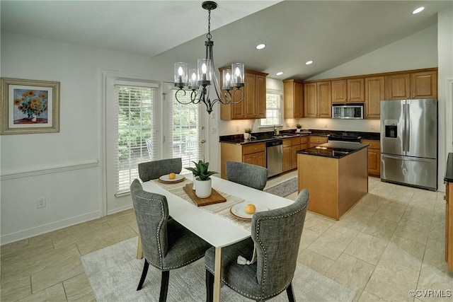 10132 Forrest Patch Dr, Mechanicsville, VA 23116 - dining space with a chandelier, lofted ceiling, healthy amount of natural light, and recessed lighting