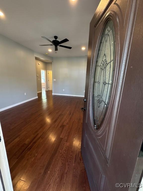 401 N 3 1/2 Ave, Hopewell, VA 23860 - foyer entrance featuring baseboards, recessed lighting, ceiling fan, and dark wood-type flooring