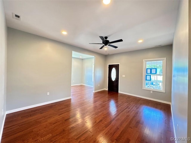 401 N 3 1/2 Ave, Hopewell, VA 23860 - foyer entrance with dark wood finished floors, a ceiling fan, recessed lighting, and baseboards