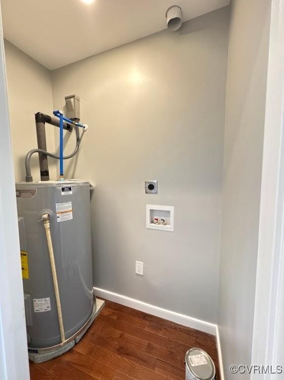 401 N 3 1/2 Ave, Hopewell, VA 23860 - washroom with water heater, hardwood / wood-style floors, baseboards, electric dryer hookup, and washer hookup