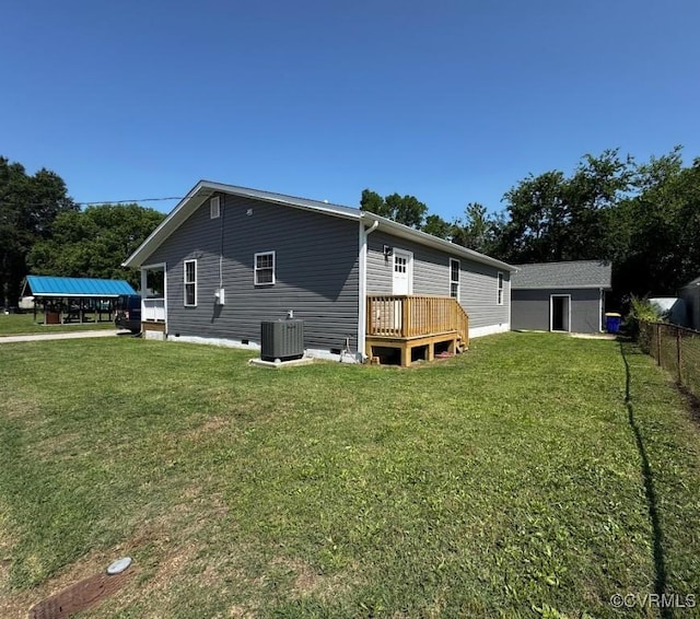 401 N 3 1/2 Ave, Hopewell, VA 23860 - rear view of house with central air condition unit, crawl space, and a deck