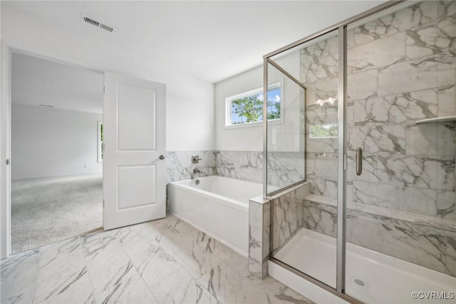 3805 Eastlook Ct, Powhatan, VA 23139 - full bathroom with a garden tub, a marble finish shower, and marble finish flooring