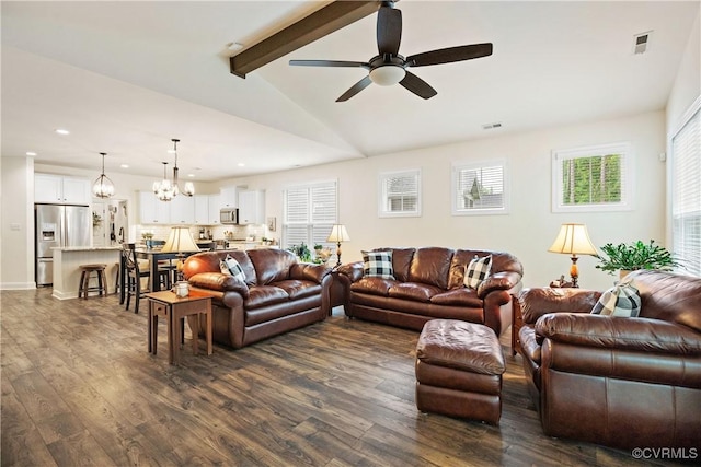 15719 Henningford Rd, Chesterfield, VA 23832 - living area with dark wood-type flooring, a ceiling fan, recessed lighting, and a chandelier