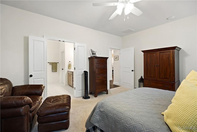 15719 Henningford Rd, Chesterfield, VA 23832 - bedroom with light colored carpet, ceiling fan, and ensuite bath