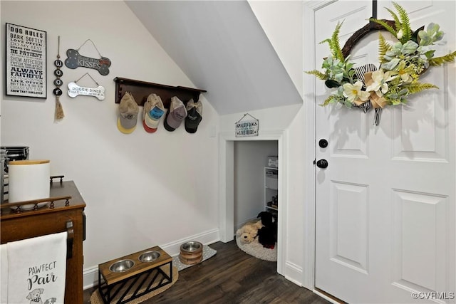 15719 Henningford Rd, Chesterfield, VA 23832 - foyer entrance with dark wood finished floors, baseboards, and vaulted ceiling