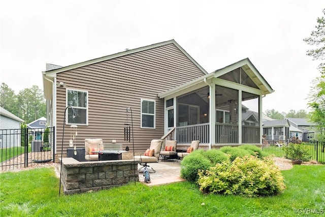 15719 Henningford Rd, Chesterfield, VA 23832 - rear view of property featuring a sunroom, a patio, and a ceiling fan