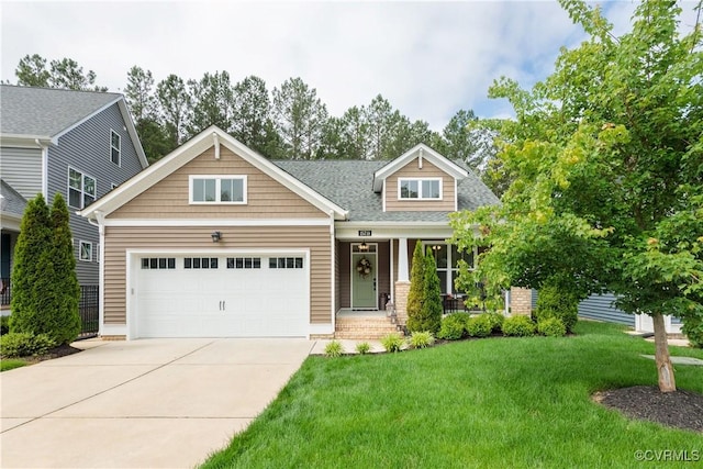15719 Henningford Rd, Chesterfield, VA 23832 - craftsman inspired home with a porch, driveway, a front lawn, an attached garage, and roof with shingles
