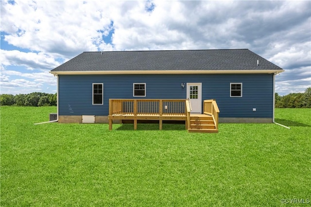 5888 Cartersville Rd, New Canton, VA 23123 - rear view of property with a wooden deck and a lawn
