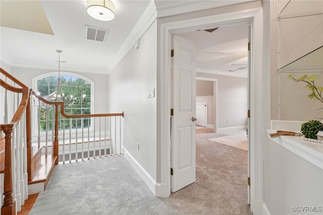 5308 Hillshire Way, Glen Allen, VA 23059 - hall featuring light colored carpet, crown molding, and a chandelier