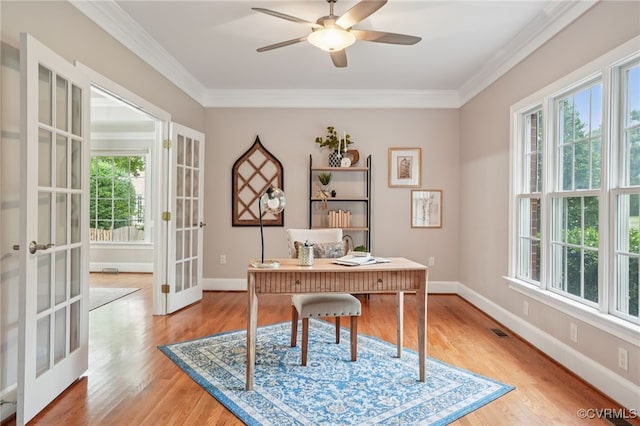 5308 Hillshire Way, Glen Allen, VA 23059 - home office with french doors, healthy amount of natural light, light wood-style floors, and ornamental molding
