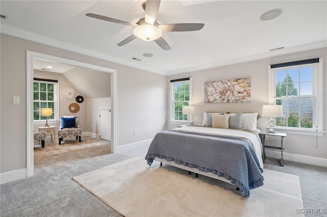 5308 Hillshire Way, Glen Allen, VA 23059 - carpeted bedroom featuring multiple windows, ornamental molding, and ceiling fan