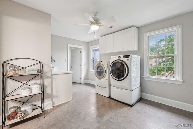 5308 Hillshire Way, Glen Allen, VA 23059 - laundry room featuring cabinet space, washer and dryer, and ceiling fan