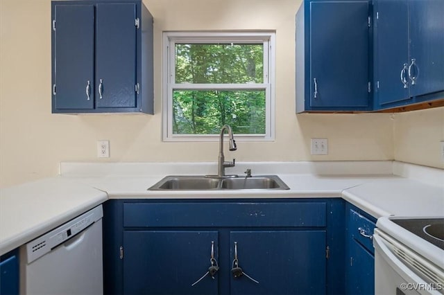 3201 Barnes Spring Ct, Chesterfield, VA 23112 - kitchen with a sink, dishwasher, blue cabinetry, and light countertops